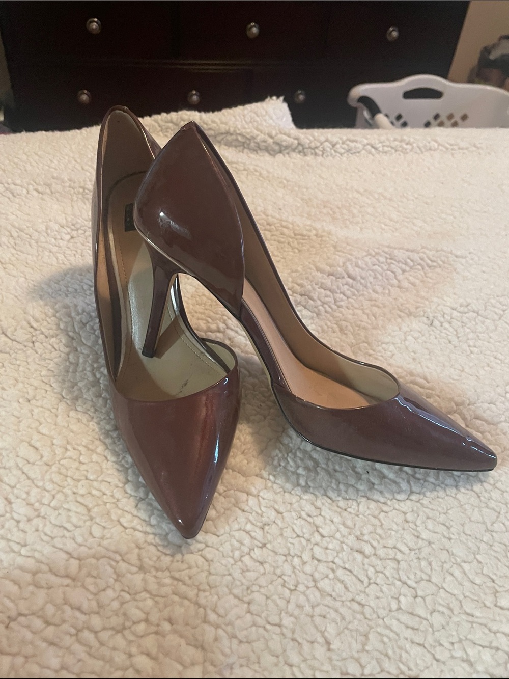White House Black Market Women's Patent Pointed-Toe Pumps in Brown